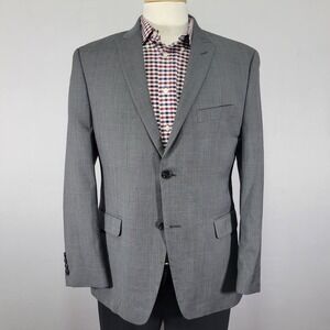 Alfani Men's Sport Coat Blazer‎ Two Button Peak Gray Sharkskin Wool Slim Fit 40S